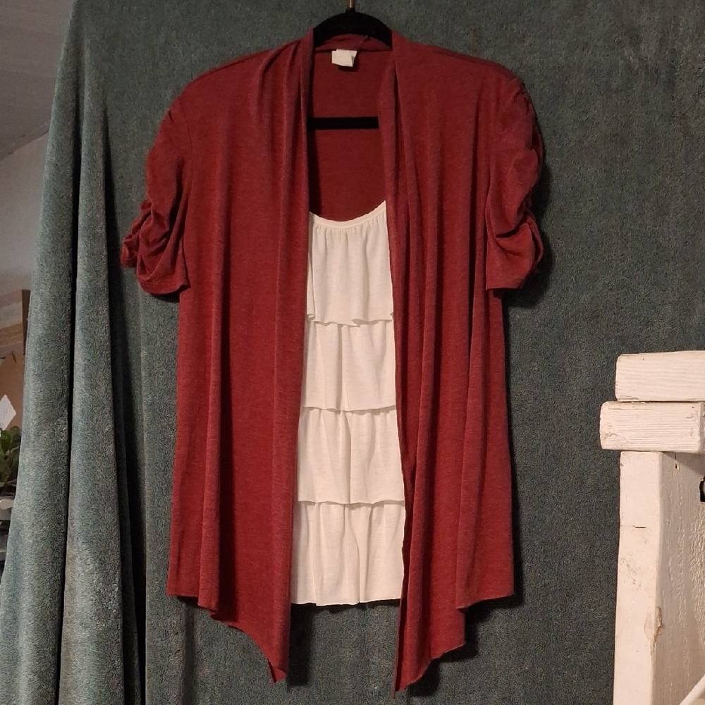 Perseption Red and White Layered Blouse
